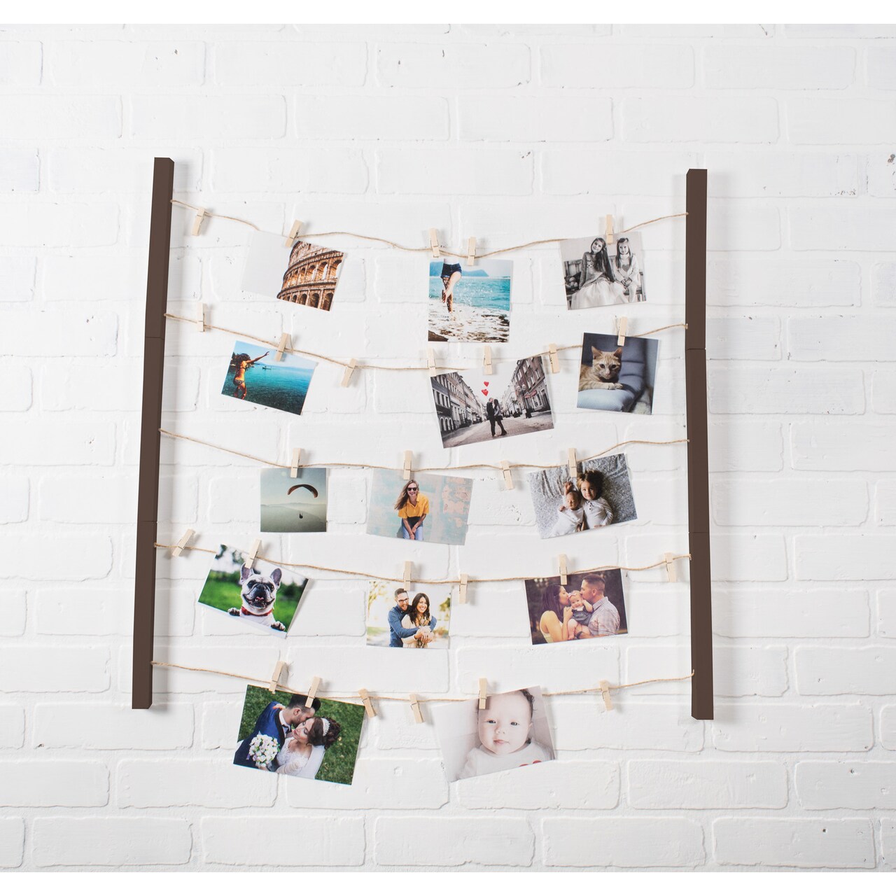 Contemporary Home Living Clothesline Photo Display with Mini Clothespins - 29.75"